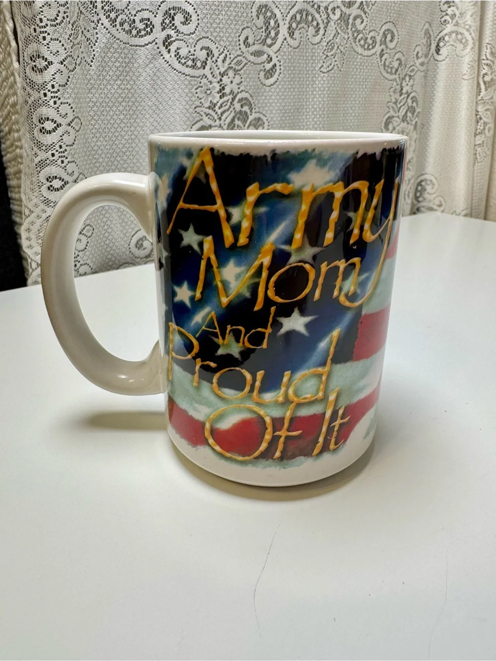 Army Mom Ceramic Coffee Mug - Patriotic Red White Blue